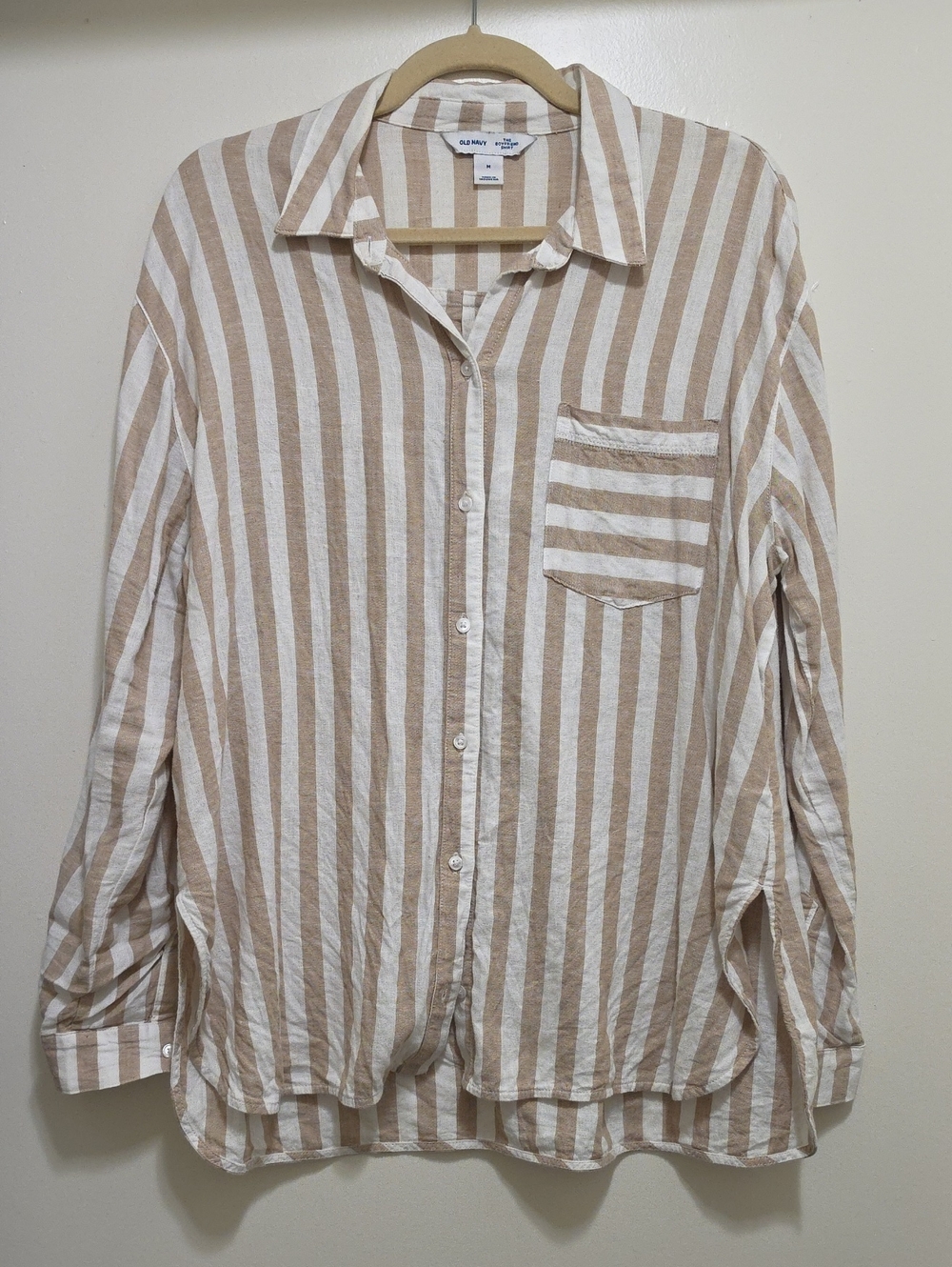 Old Navy Beige and White Linen Blend Button-Down